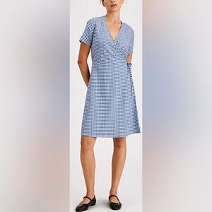Dockers wrap dress Cotton Gingham print in Blue & White Size M Brand New NWT